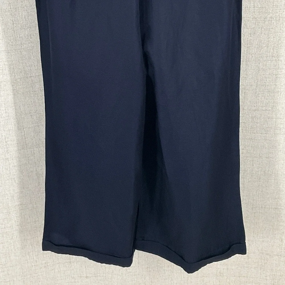 Banana Republic Jumpsuit Women 6 Navy Linen Tie Back Wide Leg Cropped Petite‎